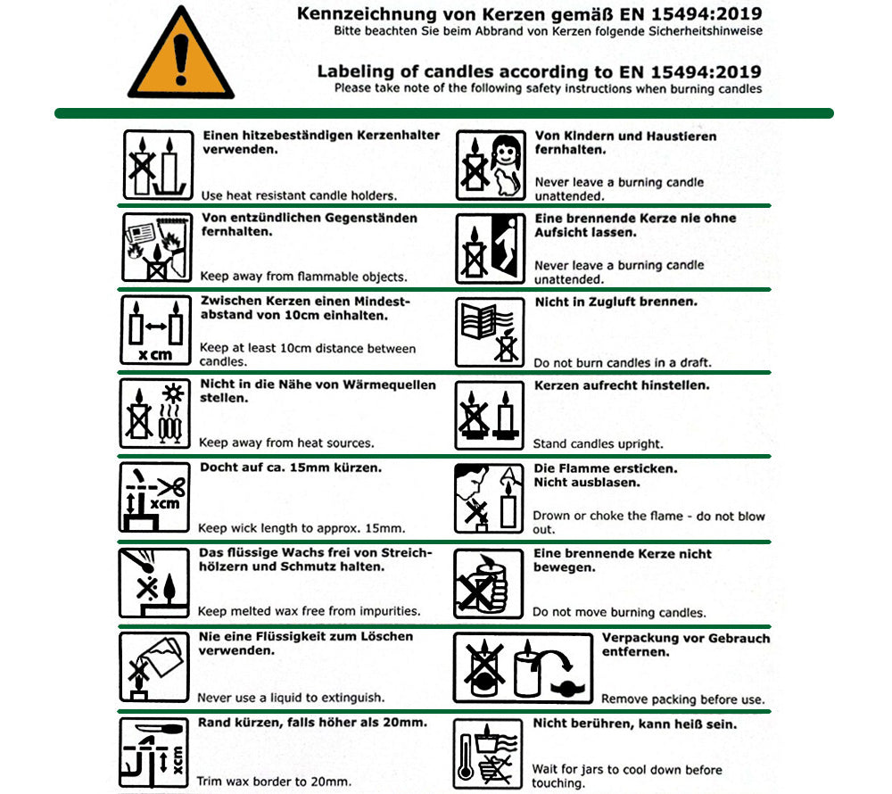 
                  
                    Pflege- und Warnhinweise für Kerzen - Safety and warning instructions for candlesPflege- und Warnhinweise für Kerzen - Safety and warning instructions for candles
                  
                