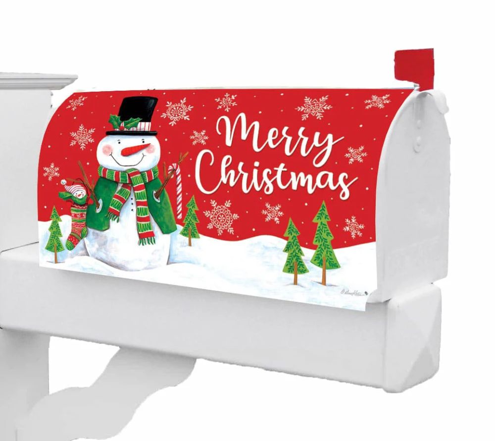 Red &amp; Green Snowman Mailbox Cover - Design for your US mailbox 