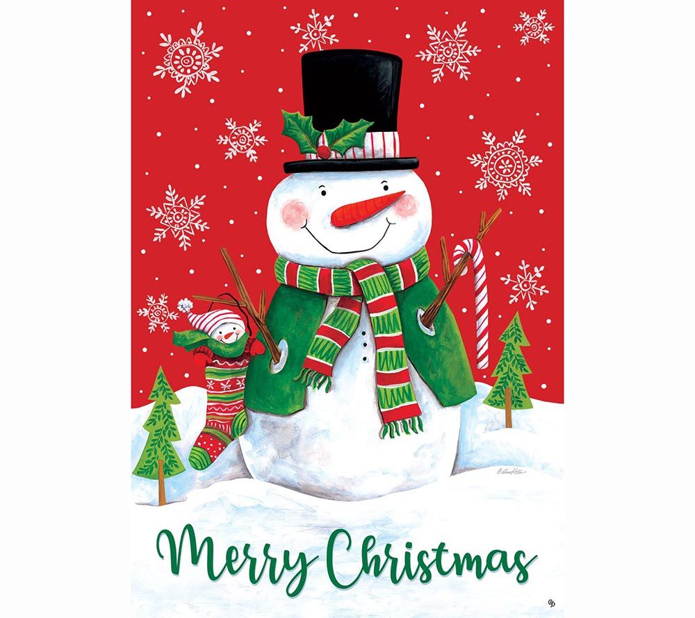 Red & Green Snowman Mailbox Cover - Design mit Schneemann auf rotem Hintergrund