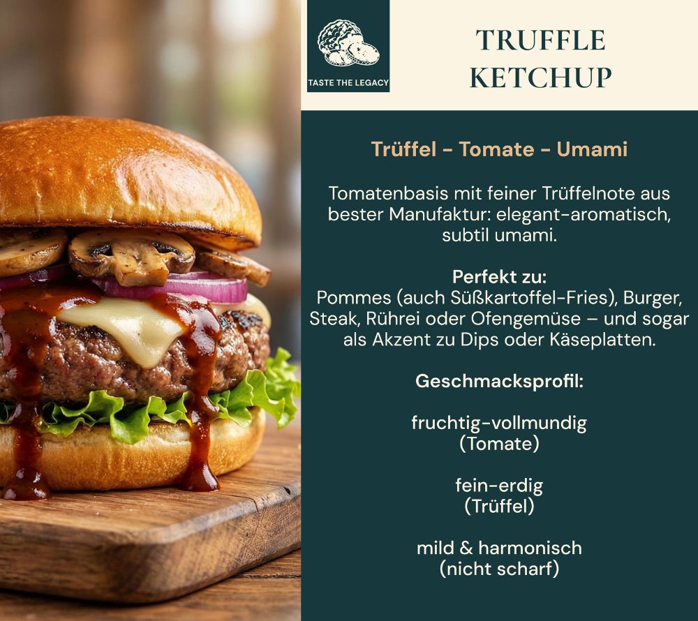 Easton Reed Truffle Ketchup: Edler Tomatenketchup mit feiner Trüffelnote. Perfekt zu Pommes, Burgern, Steak, Eierspeisen und für besondere Genussmomente.