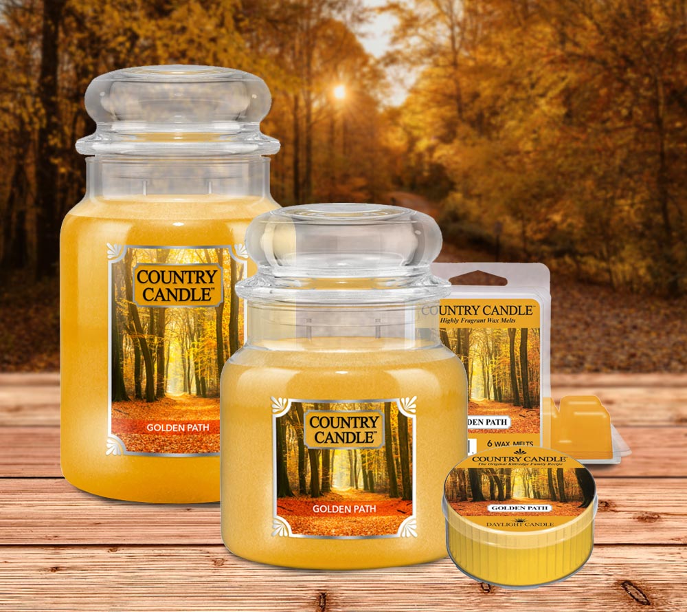 Country Candle Golden Path Duftkerze – Orange, Mandarine, grüner Tee & Moschus für gemütliche Herbstabende