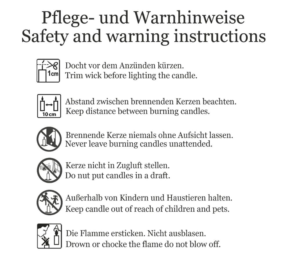 
                  
                    Duftkerzen Pflege und Warnhinweise
                  
                